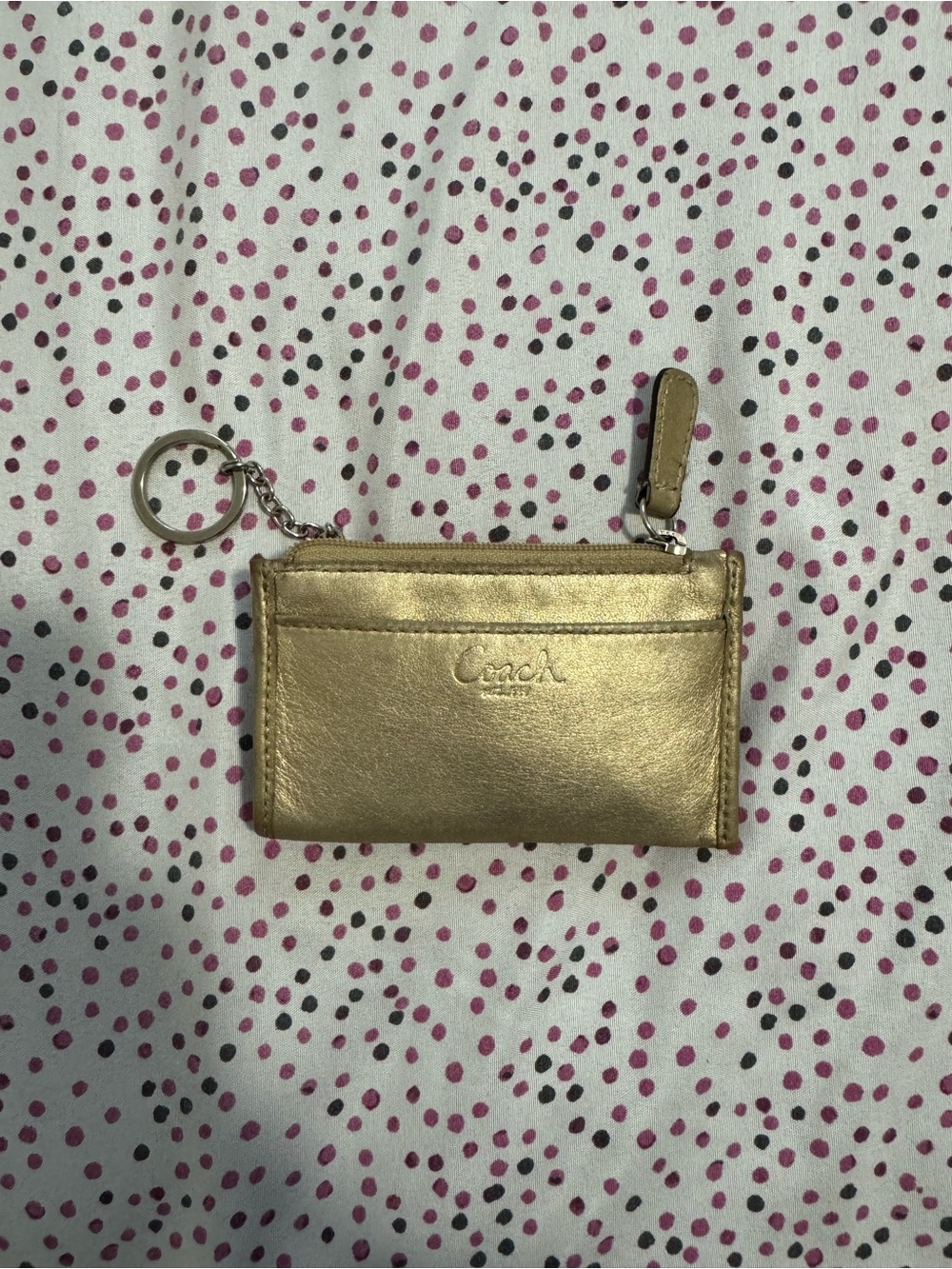 Coach Metallic Gold Leather Keyring Card Holder